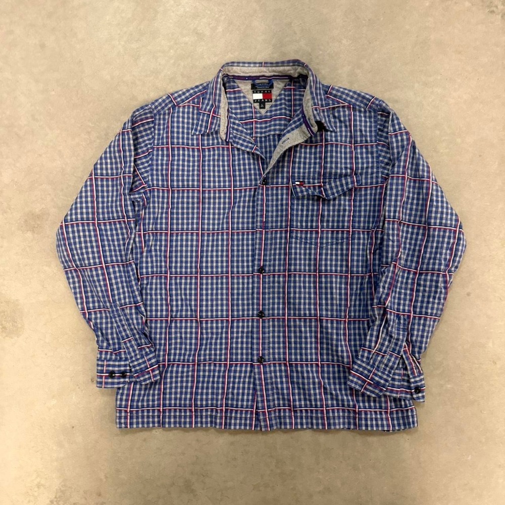 2000s Tommy Hilfiger blue plaid button up shirt  sz L